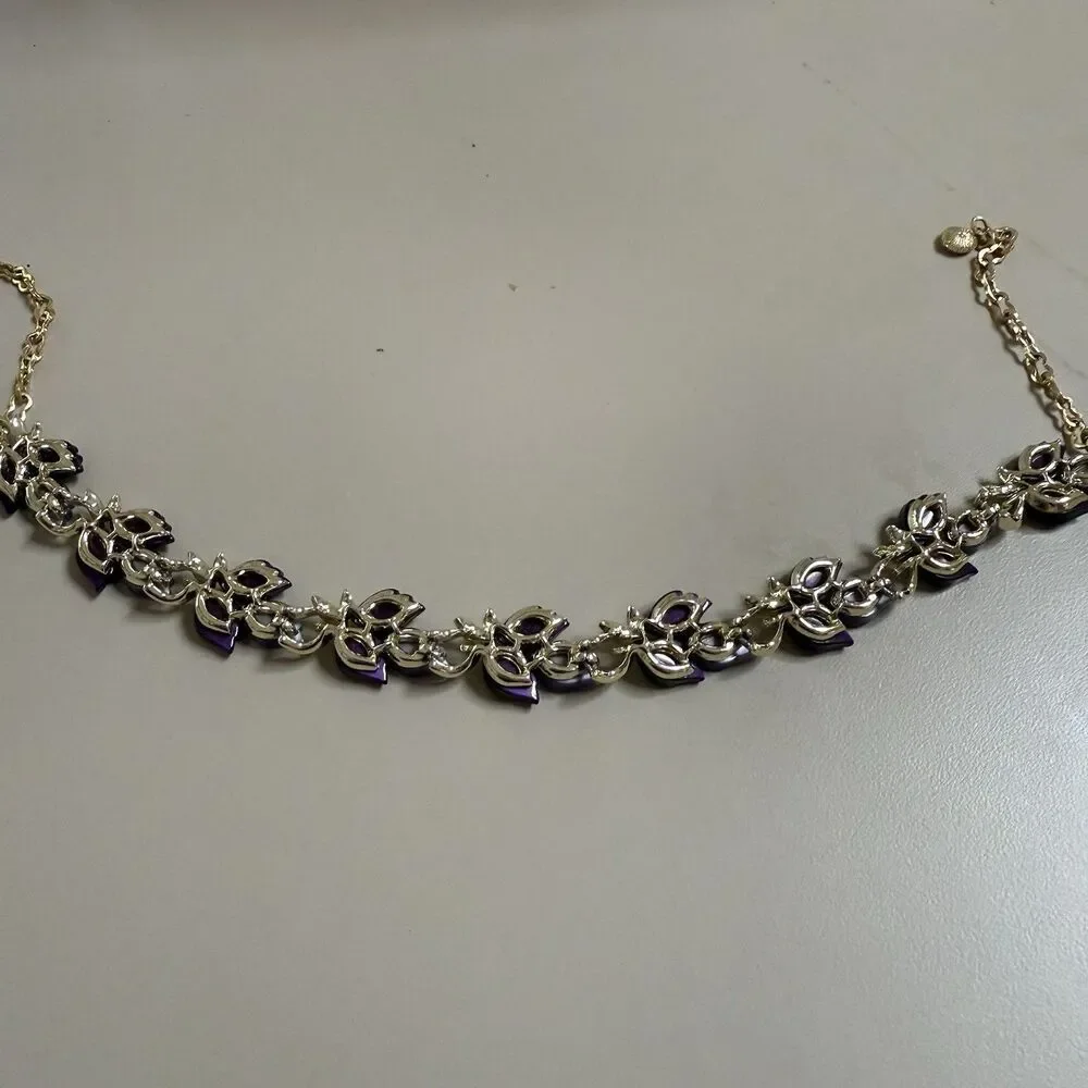 Vintage MCM Necklace Thermoset Purple Lavender Gold Tone Autumn 16